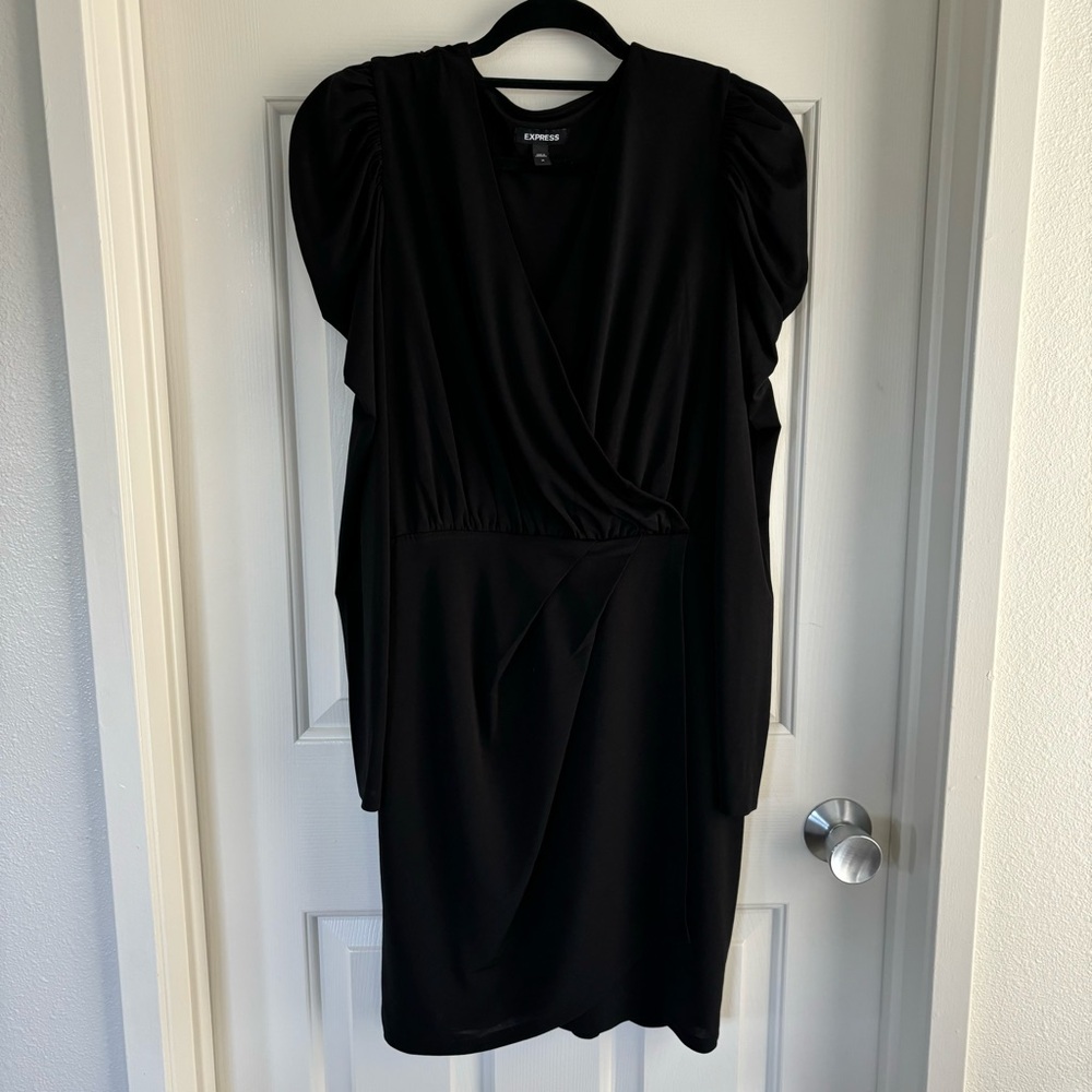Express Elegant Rusched Black Dress